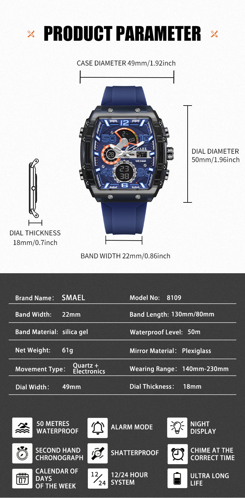 SMAEL Men's Dual Display Sports Watch – Rugged, Stylish, and Multi-Functional