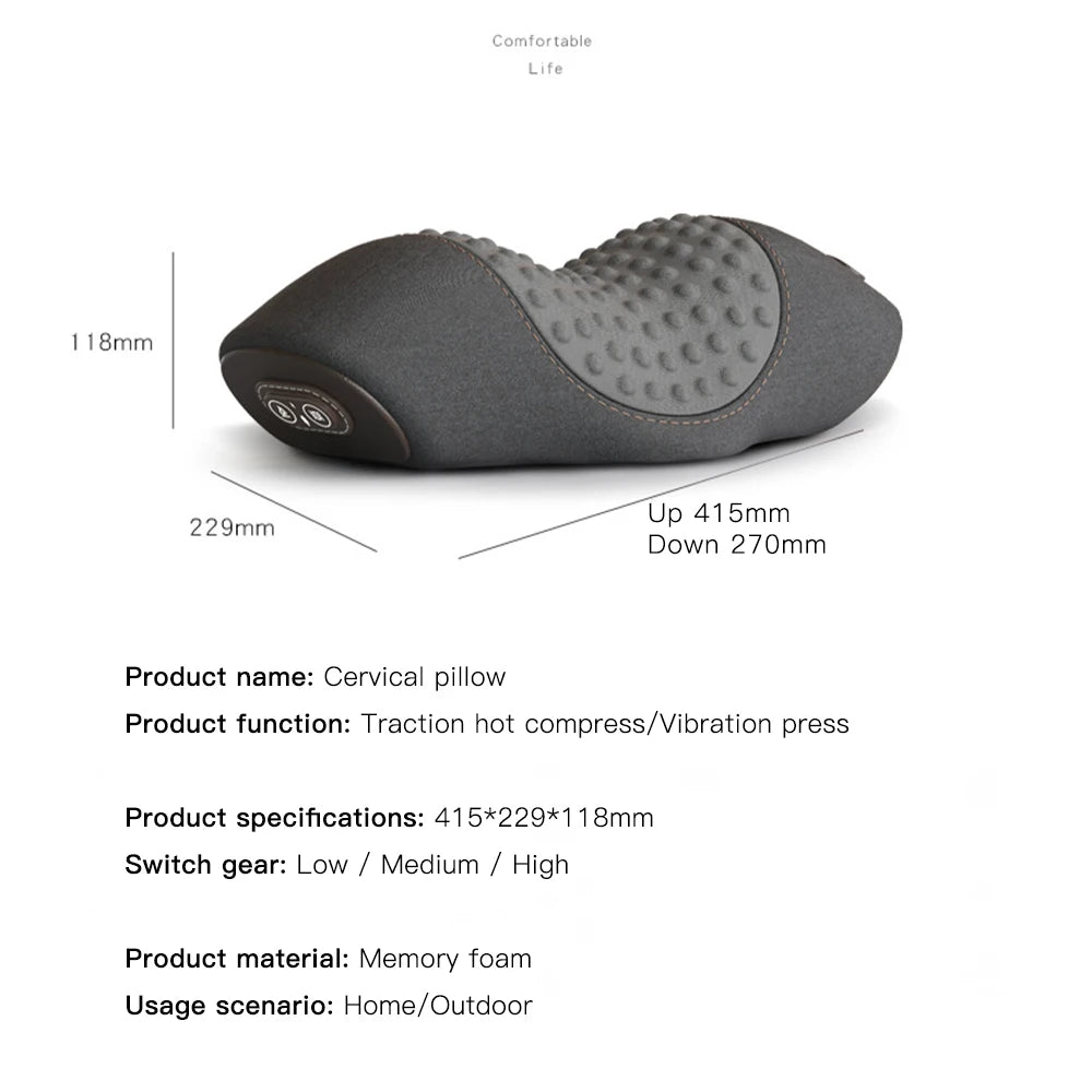 Electric Neck Massage Pillow Heating Vibration Neck Massager Back Cervical Traction Relax Sleeping Memory Foam Spine Support