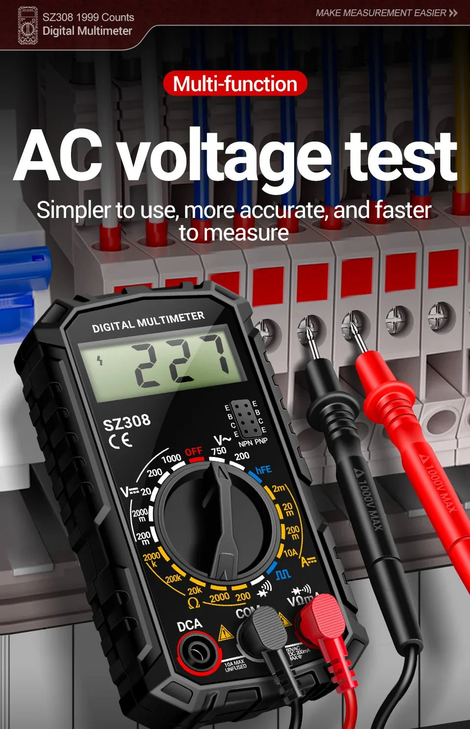 The ANENG SZ308 is a compact, user-friendly digital multimeter ideal for DIY electrical tasks