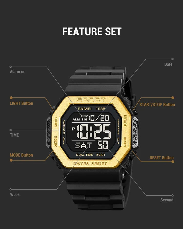 Men's Digital Sport Watch – Rugged LED Military Style