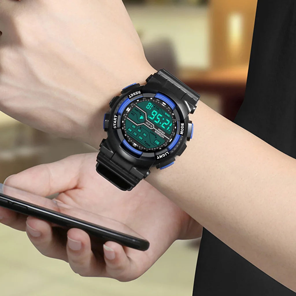 Men's Outdoor Sport Multifunction Digital Watch – Large LED Display, Waterproof & Shock Resistant