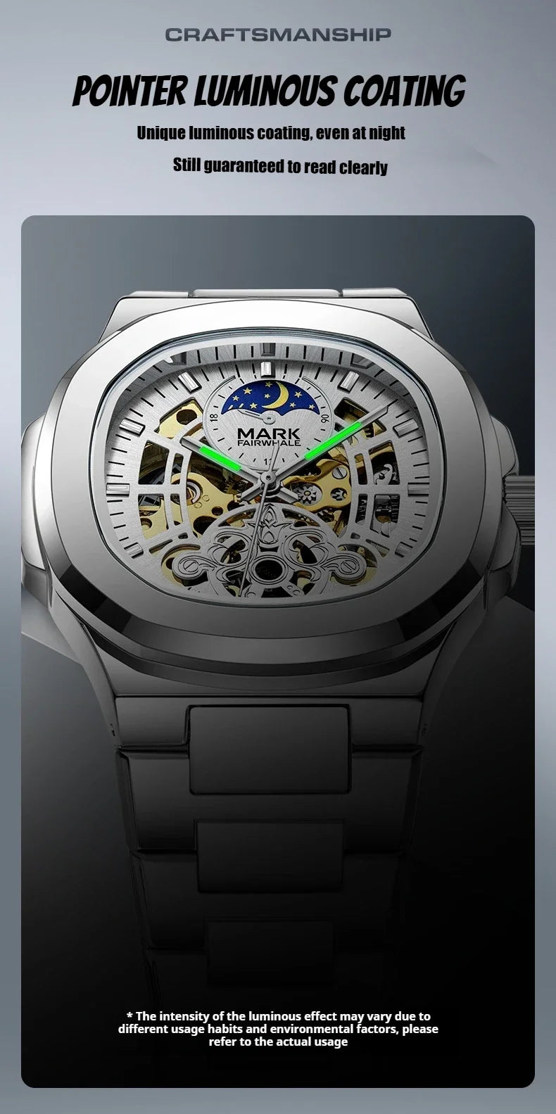 MARK FAIRWHALE Tourbillon Skeleton Automatic Watch – Luxury Business Timepiece with Moon Phase Display