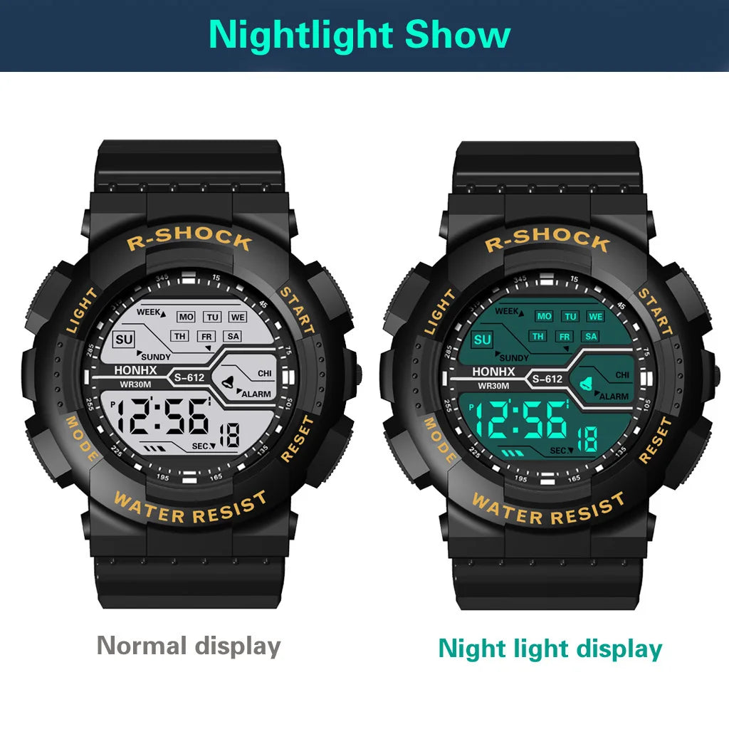 Men's Outdoor Sport Multifunction Digital Watch – Large LED Display, Waterproof & Shock Resistant