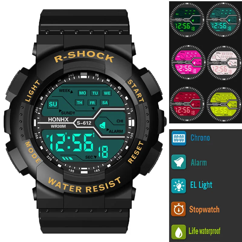Men's Outdoor Sport Multifunction Digital Watch – Large LED Display, Waterproof & Shock Resistant