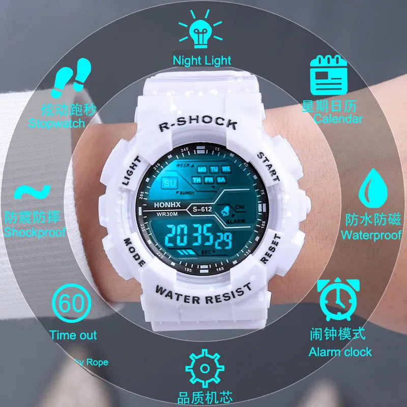 Men's Outdoor Sport Multifunction Digital Watch – Large LED Display, Waterproof & Shock Resistant