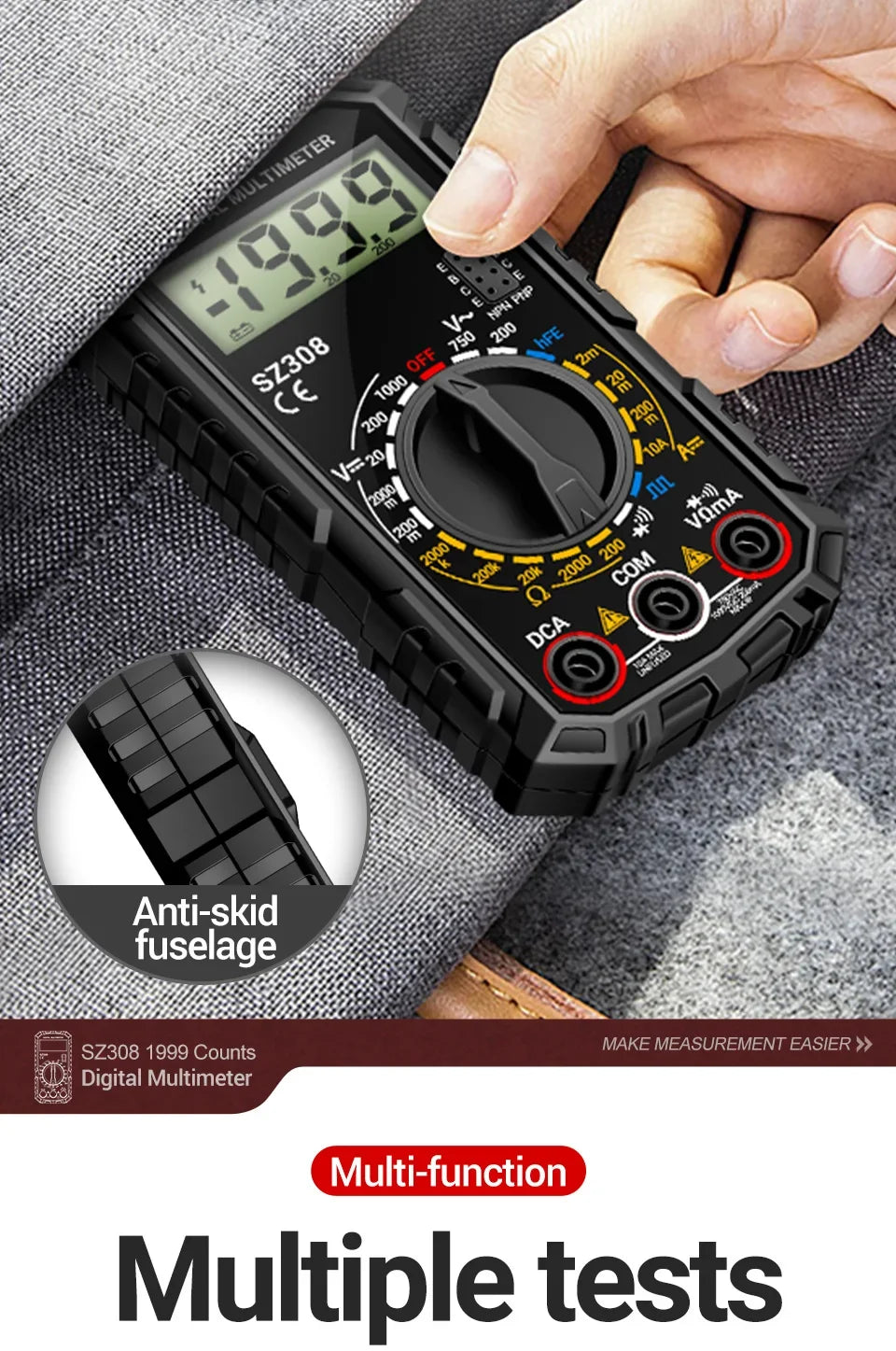 The ANENG SZ308 is a compact, user-friendly digital multimeter ideal for DIY electrical tasks