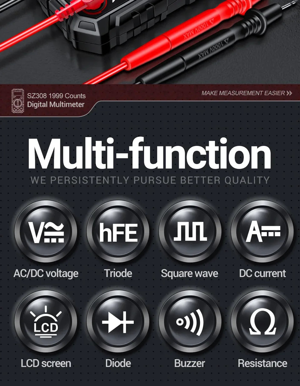 The ANENG SZ308 is a compact, user-friendly digital multimeter ideal for DIY electrical tasks