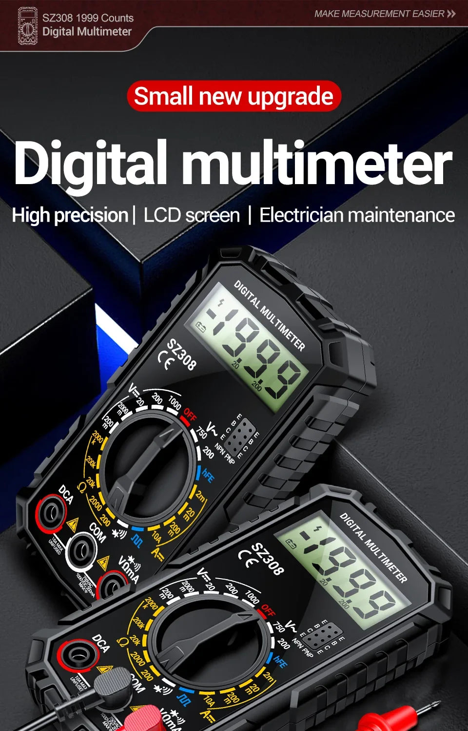 The ANENG SZ308 is a compact, user-friendly digital multimeter ideal for DIY electrical tasks