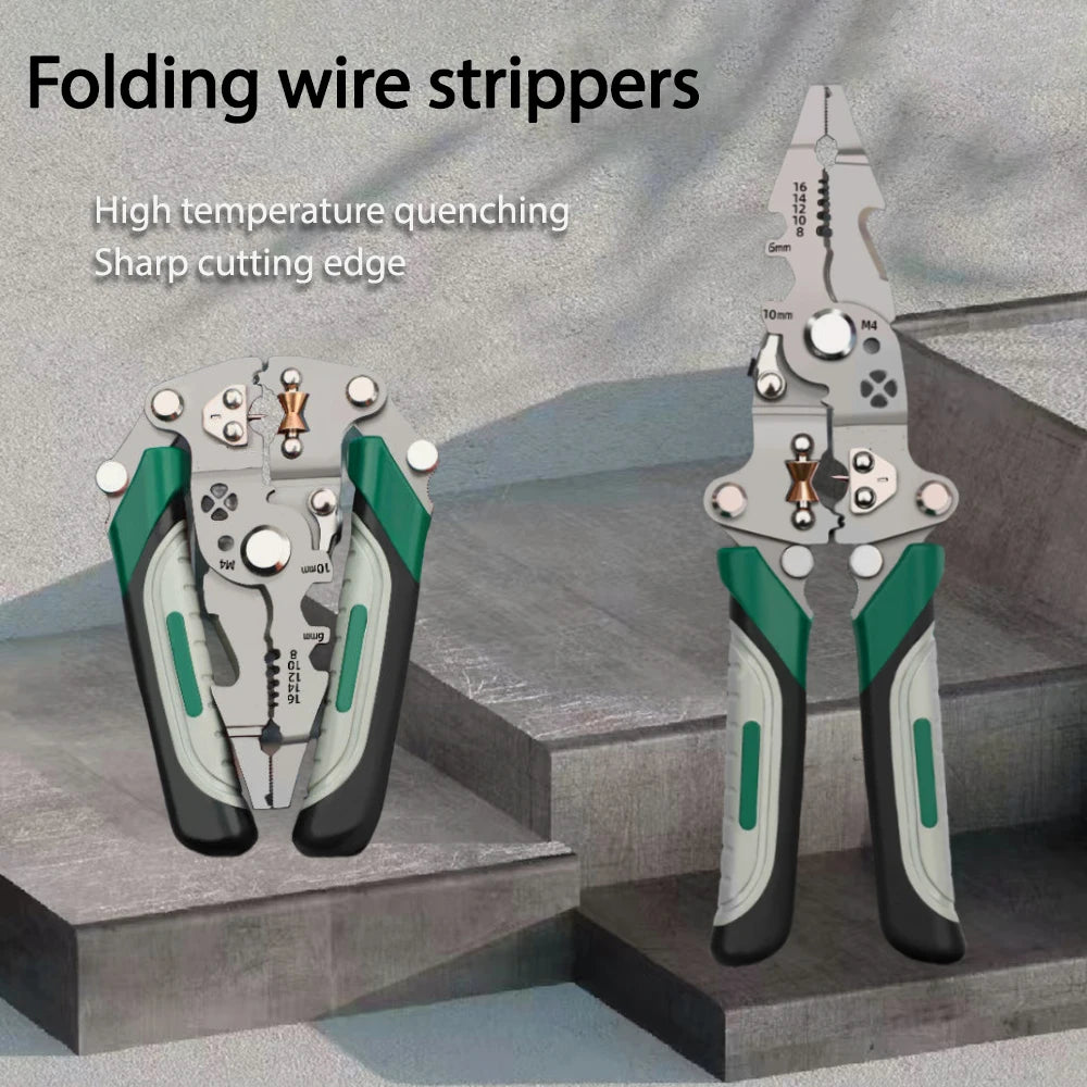 Foldable Wire Stripper & Multi-Function Crimping Pliers