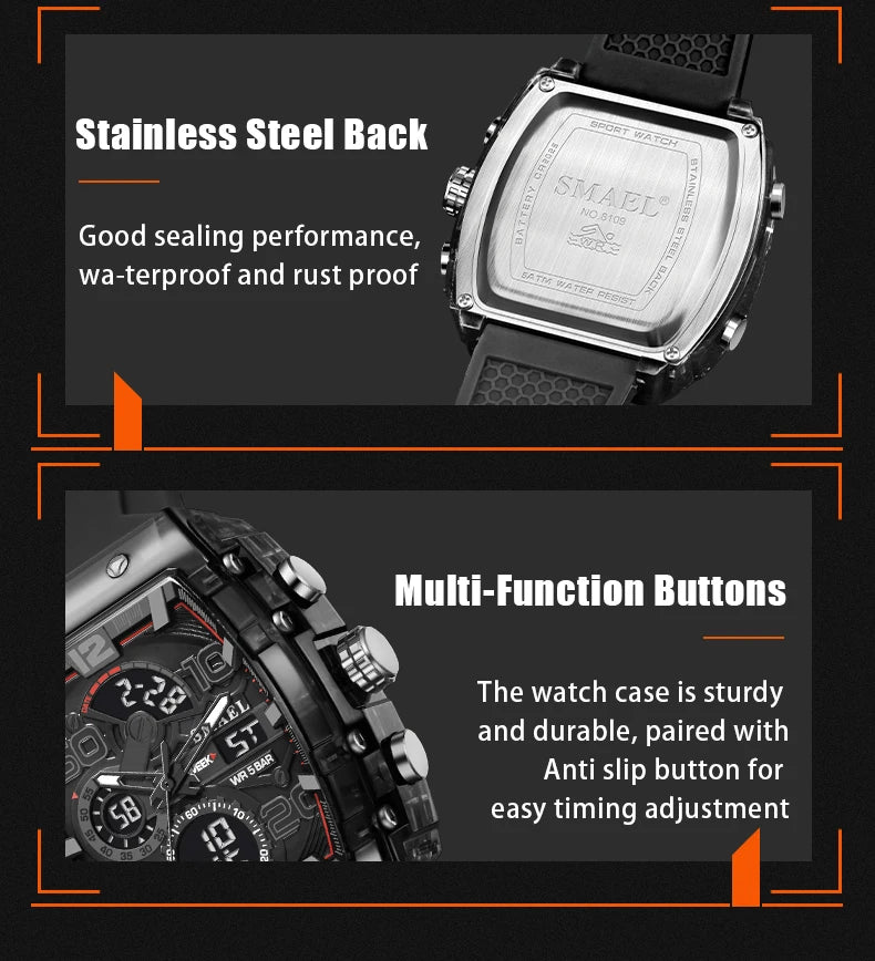 SMAEL Men's Dual Display Sports Watch – Rugged, Stylish, and Multi-Functional
