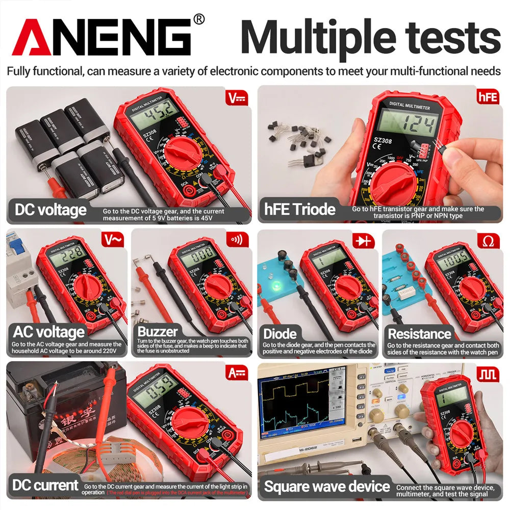 The ANENG SZ308 is a compact, user-friendly digital multimeter ideal for DIY electrical tasks
