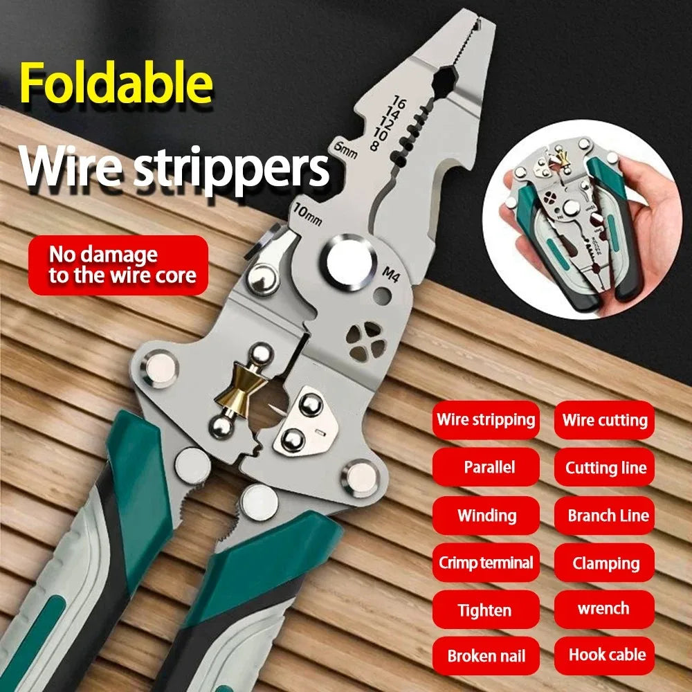 Foldable Wire Stripper & Multi-Function Crimping Pliers