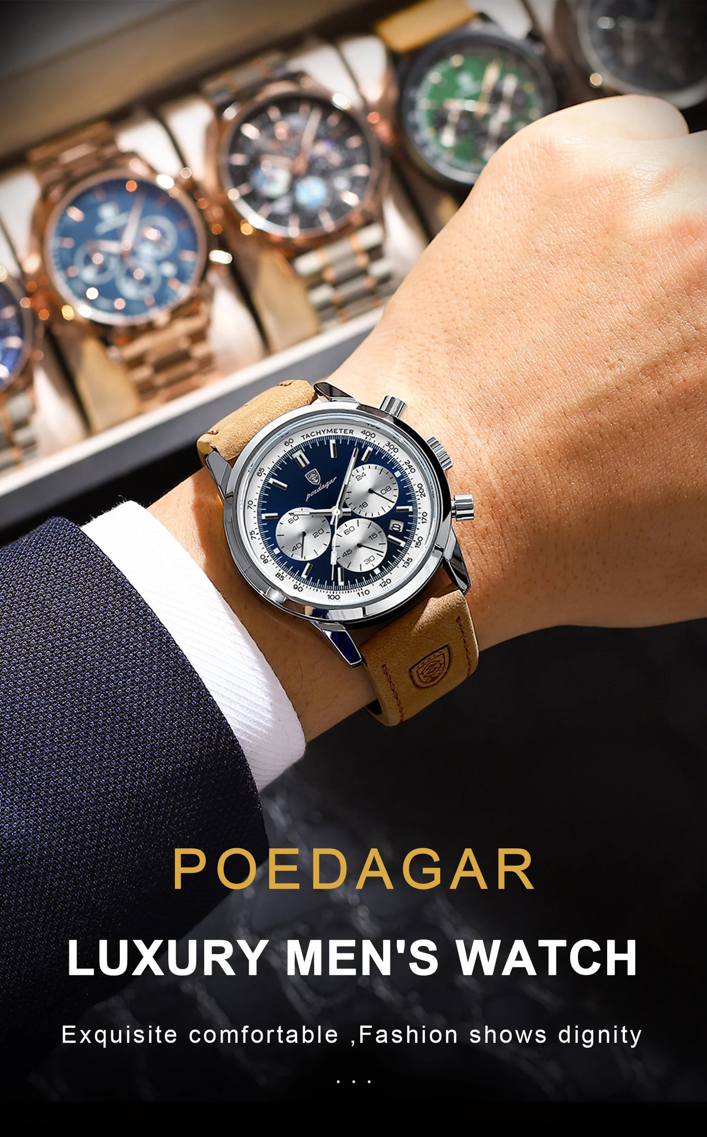 POEDAGAR Men's Luxury Quartz Chronograph Watch – Waterproof, Luminous & Fashionably Rugged