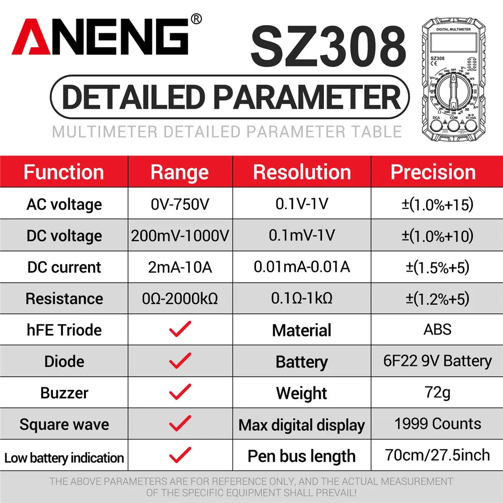 The ANENG SZ308 is a compact, user-friendly digital multimeter ideal for DIY electrical tasks