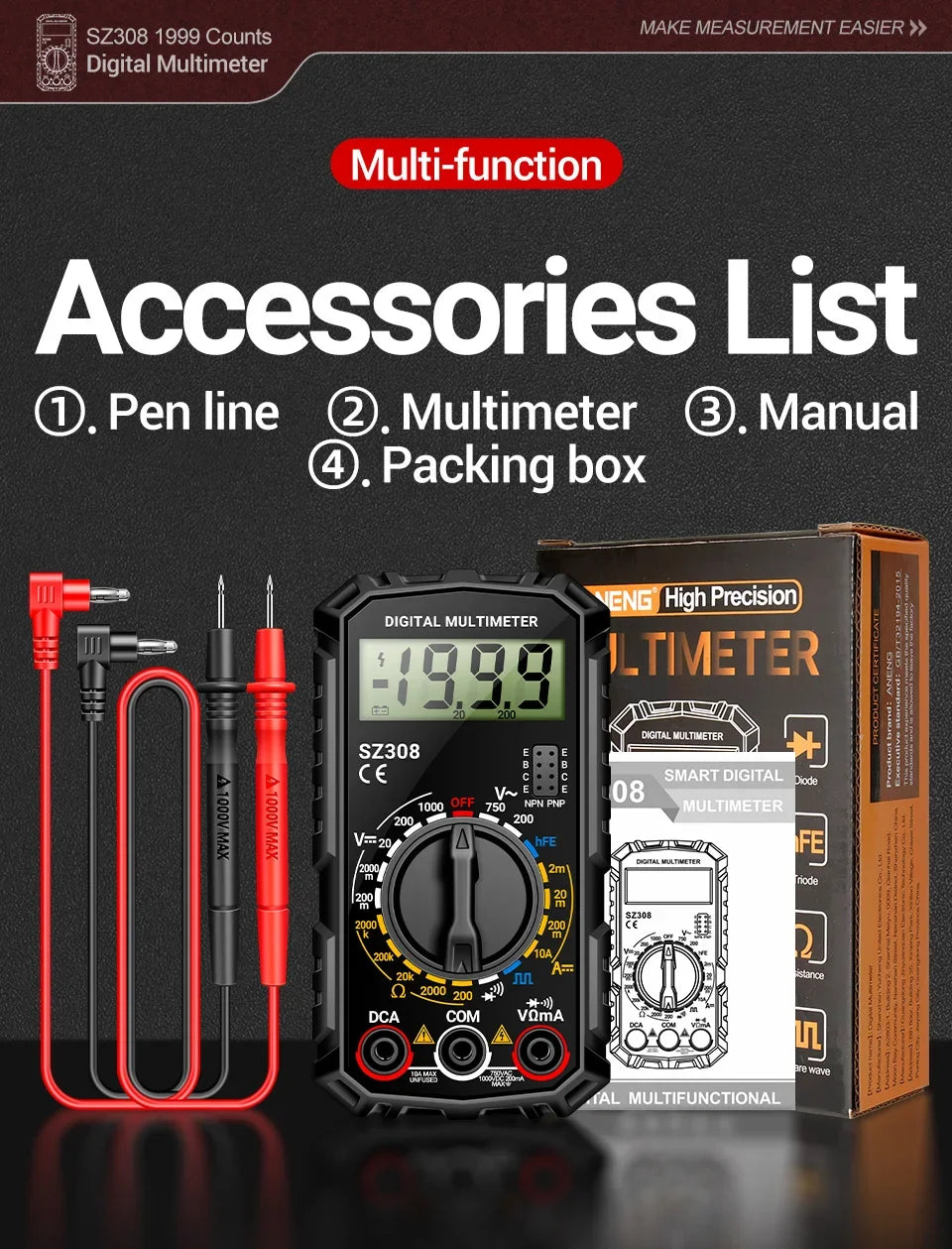 The ANENG SZ308 is a compact, user-friendly digital multimeter ideal for DIY electrical tasks