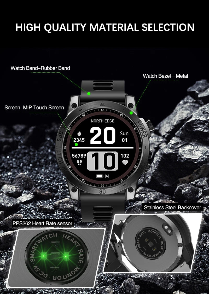 NORTH EDGE 2025 Men's GPS Smartwatch – Rugged Outdoor Performance with AMOLED Display & Advanced Sensors