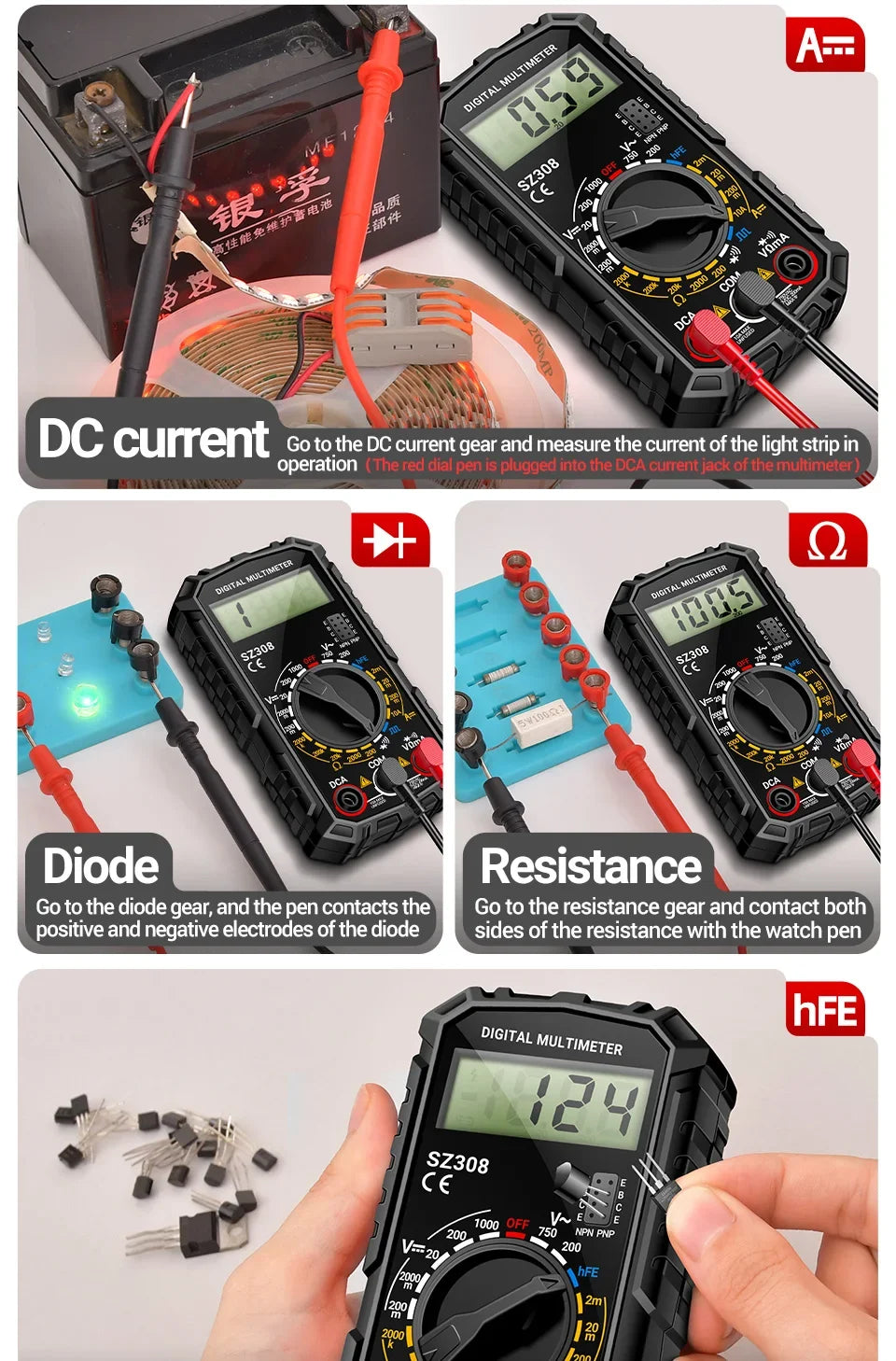 The ANENG SZ308 is a compact, user-friendly digital multimeter ideal for DIY electrical tasks