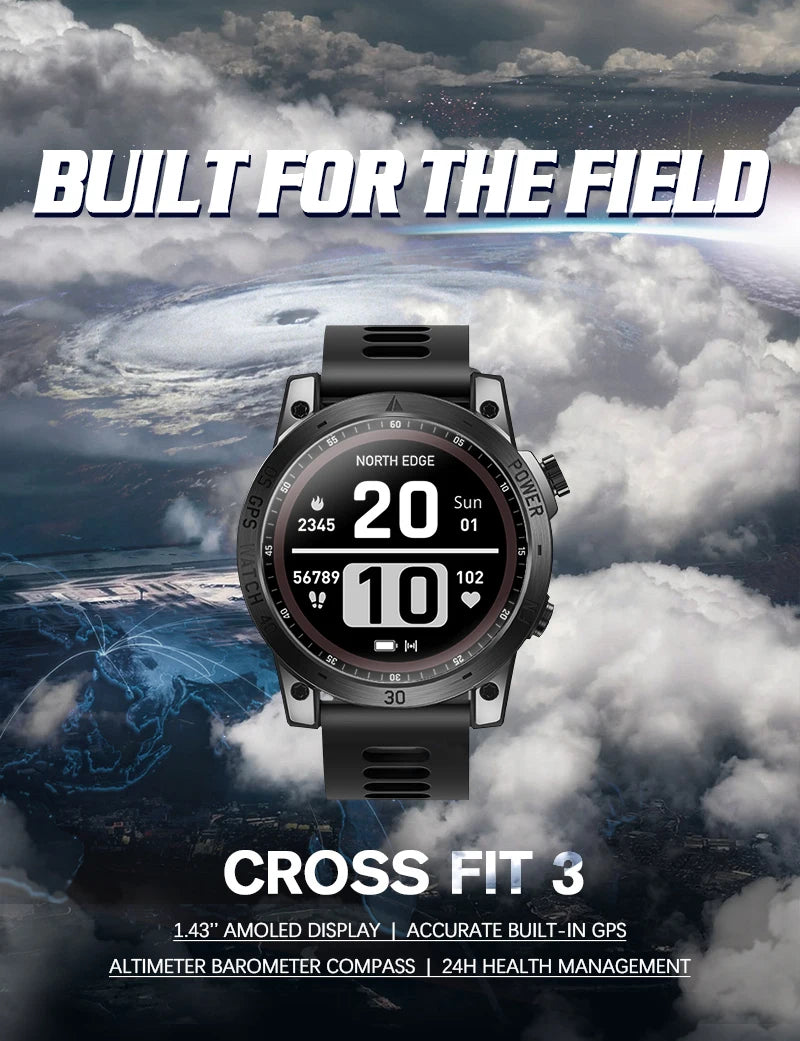 NORTH EDGE 2025 Men's GPS Smartwatch – Rugged Outdoor Performance with AMOLED Display & Advanced Sensors