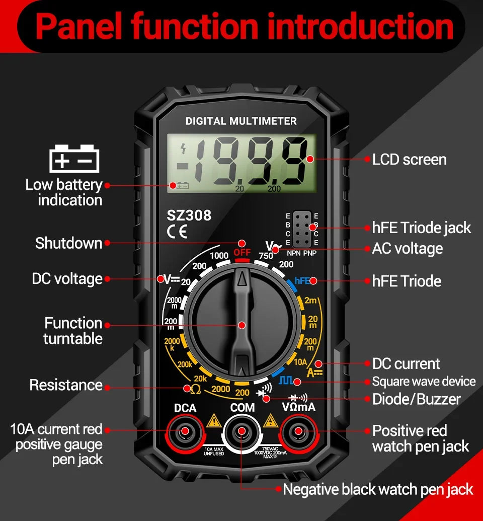 The ANENG SZ308 is a compact, user-friendly digital multimeter ideal for DIY electrical tasks