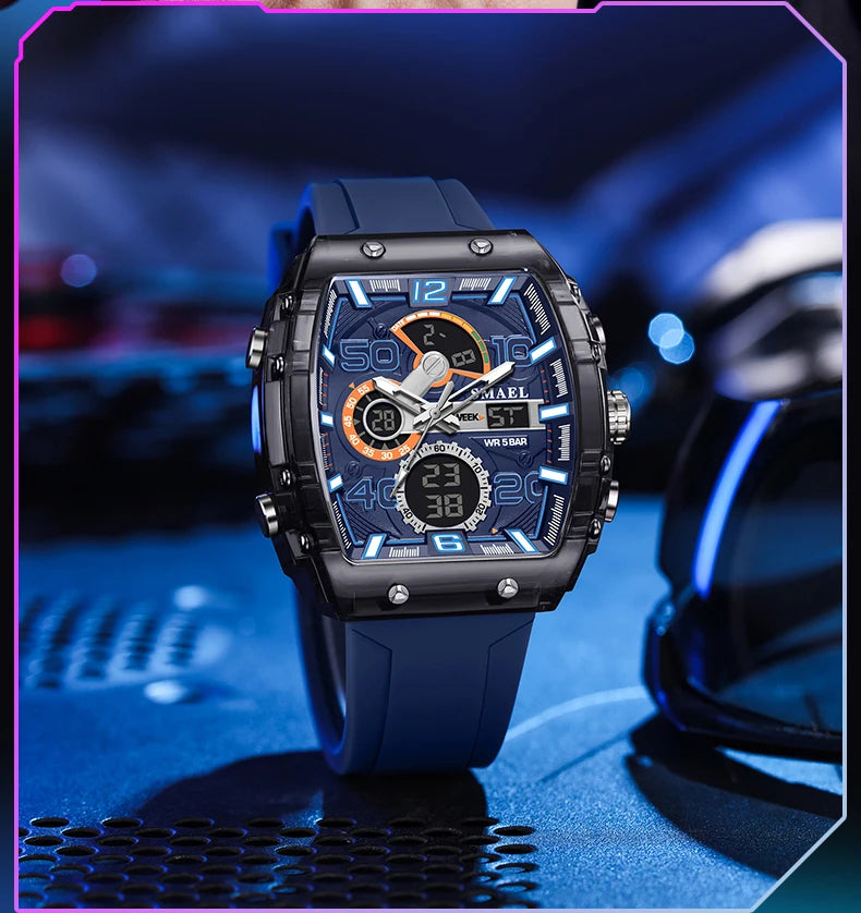 SMAEL Men's Dual Display Sports Watch – Rugged, Stylish, and Multi-Functional