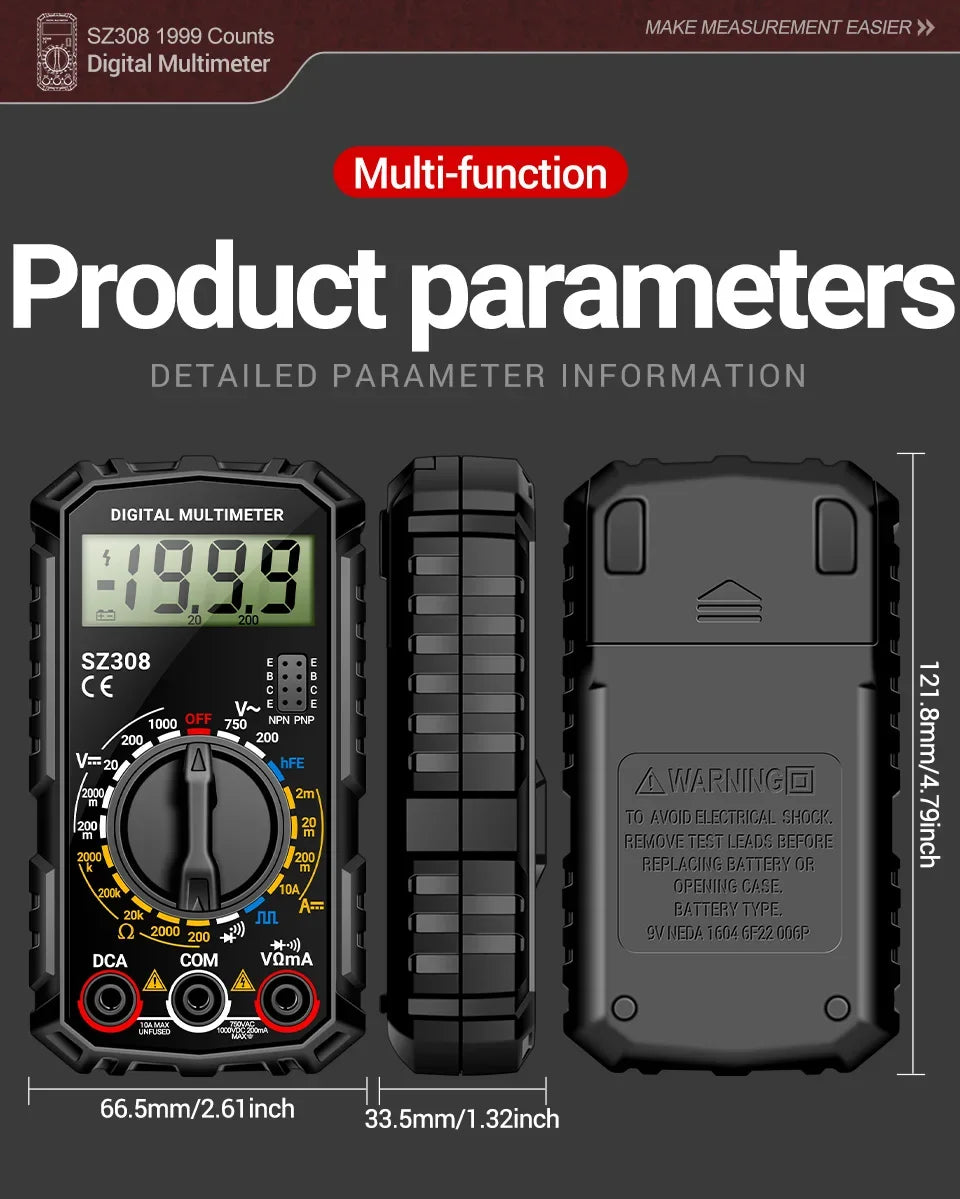 The ANENG SZ308 is a compact, user-friendly digital multimeter ideal for DIY electrical tasks