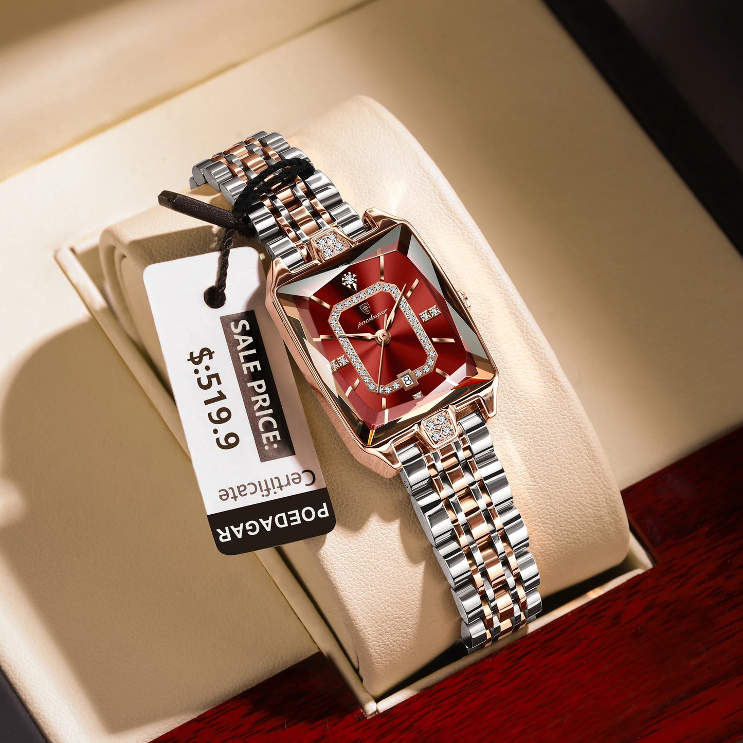 POEDAGAR Elegant Rectangle Women’s Quartz Watch – Waterproof Stainless Steel with Calendar Display