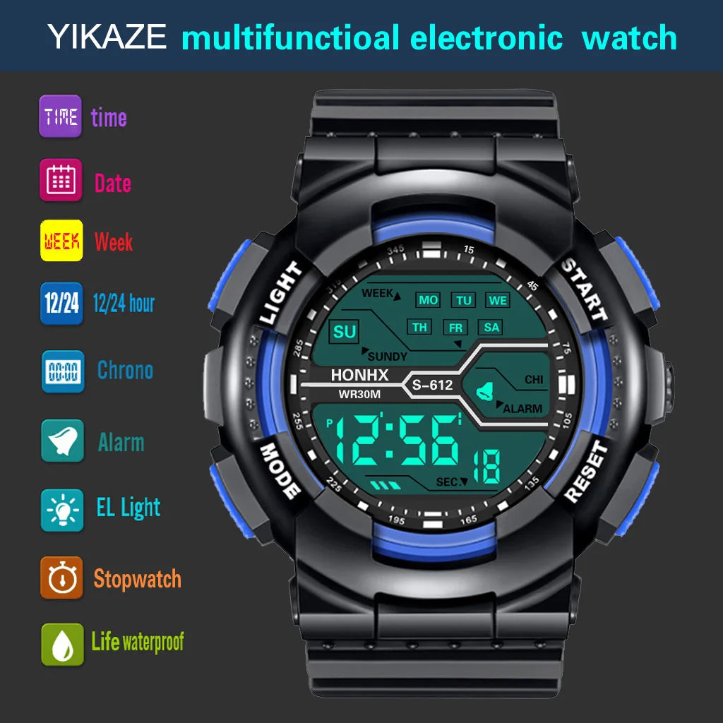 Men's Outdoor Sport Multifunction Digital Watch – Large LED Display, Waterproof & Shock Resistant
