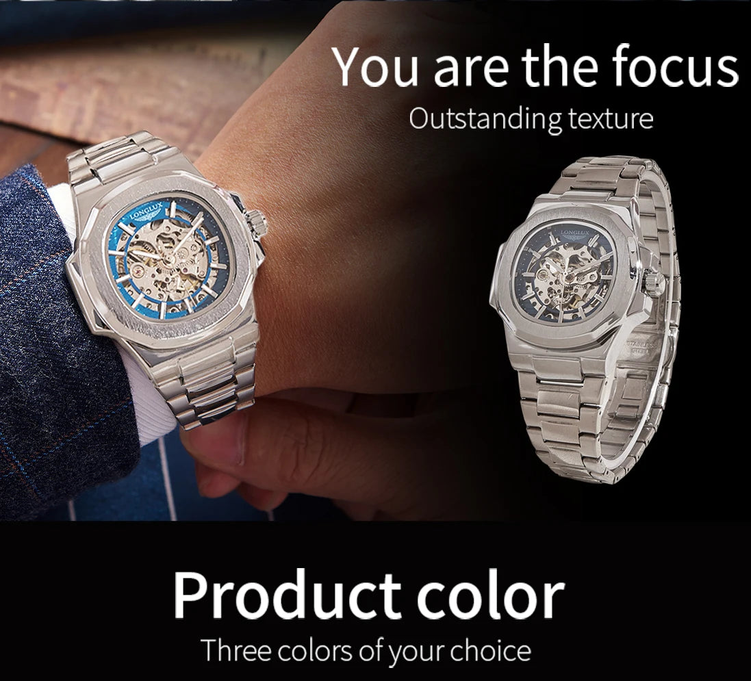 LONGLUX Men's Automatic Skeleton Watch – Luxury Style Meets Mechanical Precision