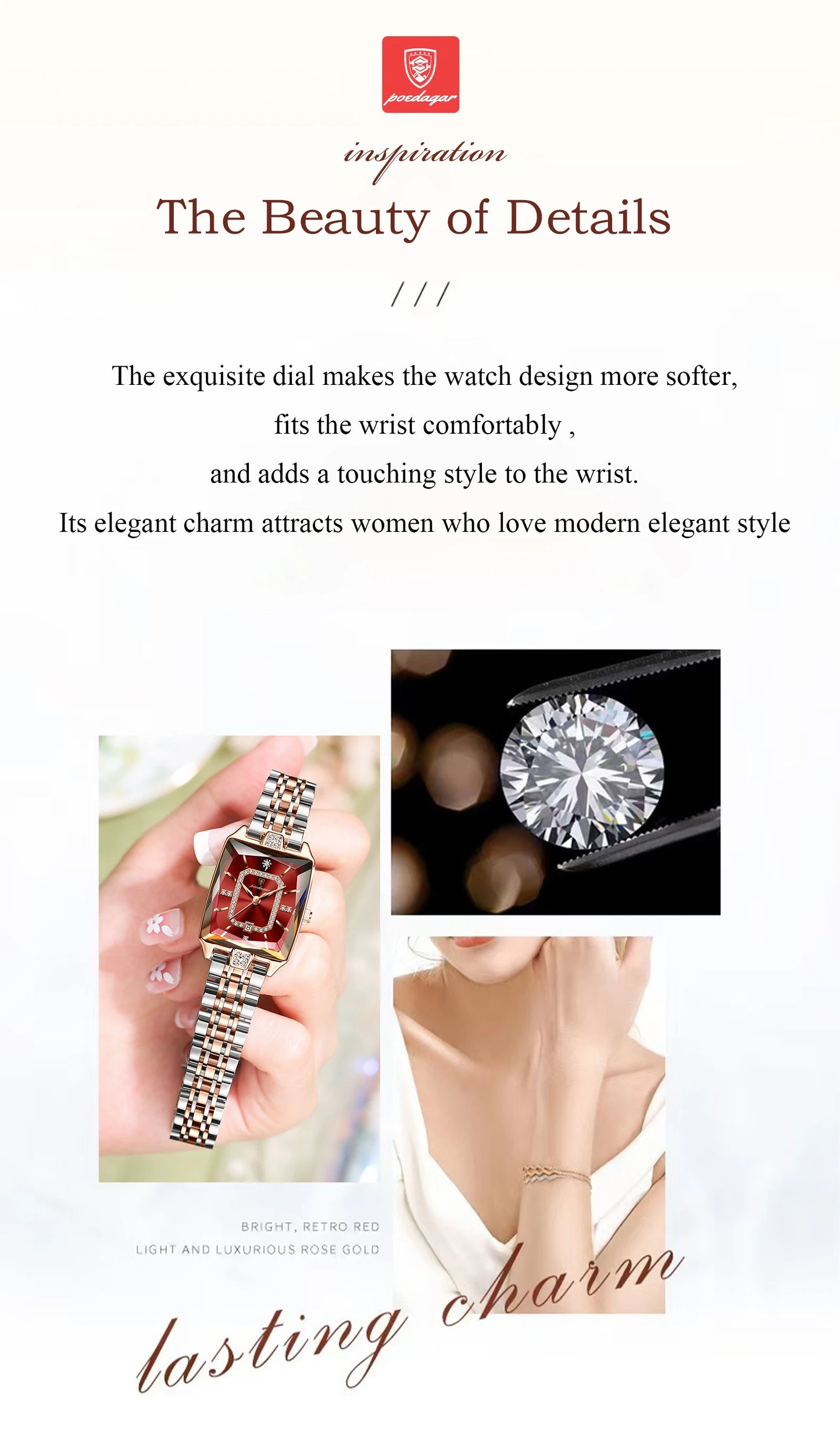 POEDAGAR Elegant Rectangle Women’s Quartz Watch – Waterproof Stainless Steel with Calendar Display