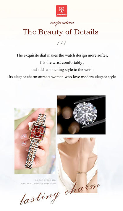 POEDAGAR Elegant Rectangle Women’s Quartz Watch – Waterproof Stainless Steel with Calendar Display