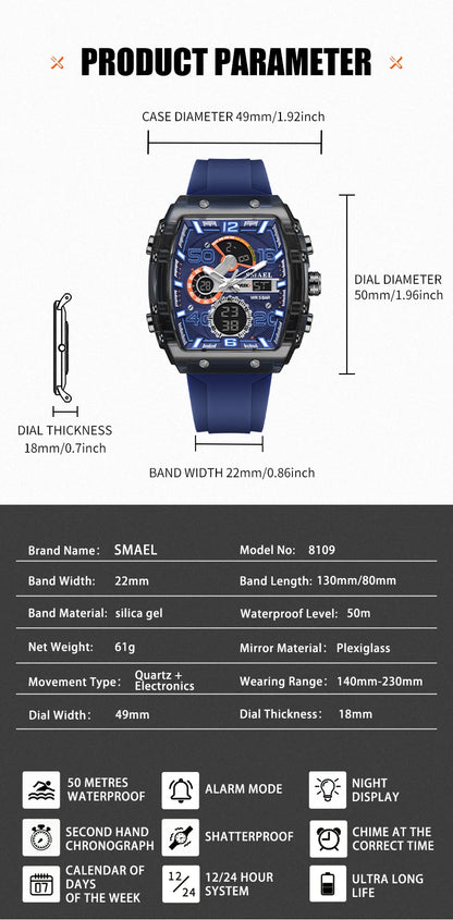 SMAEL Men's Dual Display Sports Watch – Rugged, Stylish, and Multi-Functional