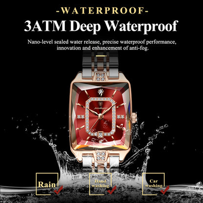 POEDAGAR Elegant Rectangle Women’s Quartz Watch – Waterproof Stainless Steel with Calendar Display