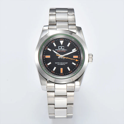 39mm Stainless Steel Watch Case with Sapphire Glass – Compatible with NH35 Movement | Green Luminous | Custom Logo Options