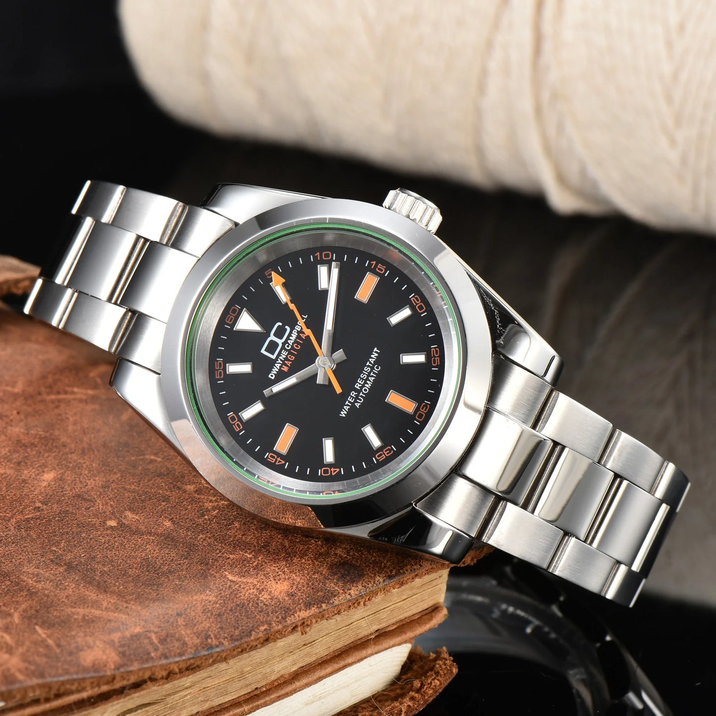 39mm Stainless Steel Watch Case with Sapphire Glass – Compatible with NH35 Movement | Green Luminous | Custom Logo Options
