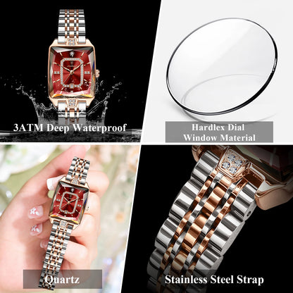 POEDAGAR Elegant Rectangle Women’s Quartz Watch – Waterproof Stainless Steel with Calendar Display