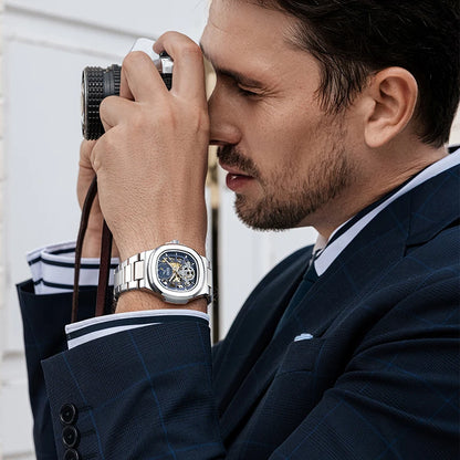 MARK FAIRWHALE Tourbillon Skeleton Automatic Watch – Luxury Business Timepiece with Moon Phase Display