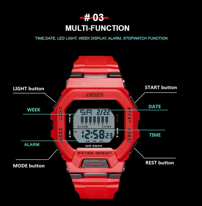 OHSEN Men's Digital Sports Watch – Rugged, Functional, and Built for Performance
