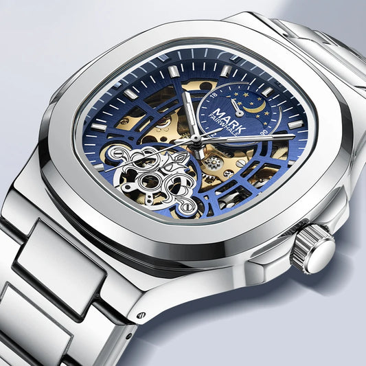 MARK FAIRWHALE Tourbillon Skeleton Automatic Watch – Luxury Business Timepiece with Moon Phase Display