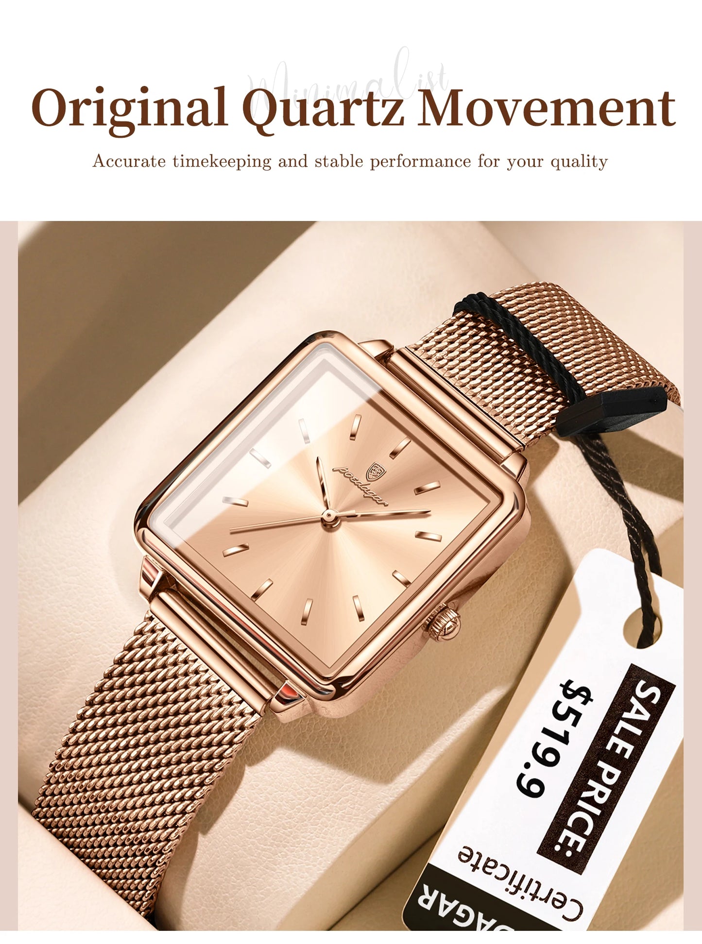 POEDAGAR Fashion Square Ladies Watch – Elegant Waterproof Stainless Steel Quartz Timepiece