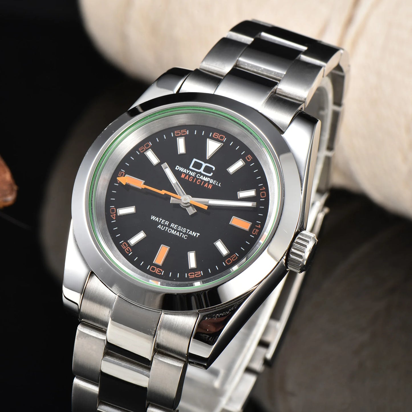 39mm Stainless Steel Watch Case with Sapphire Glass – Compatible with NH35 Movement | Green Luminous | Custom Logo Options