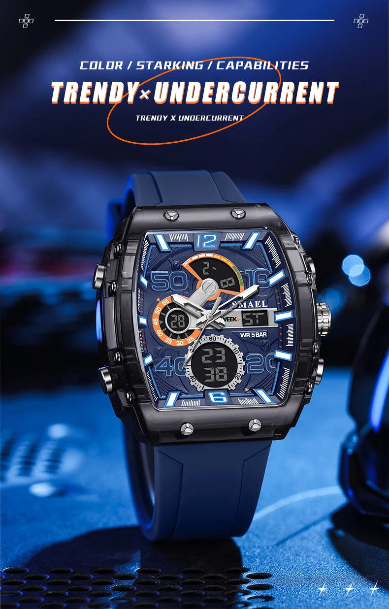 SMAEL Men's Dual Display Sports Watch – Rugged, Stylish, and Multi-Functional