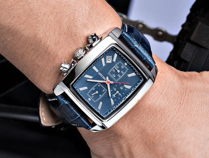 MEGIR 2 Men's Chronograph Quartz Watch – Rectangle Dial with Leather Strap for Everyday Elegance