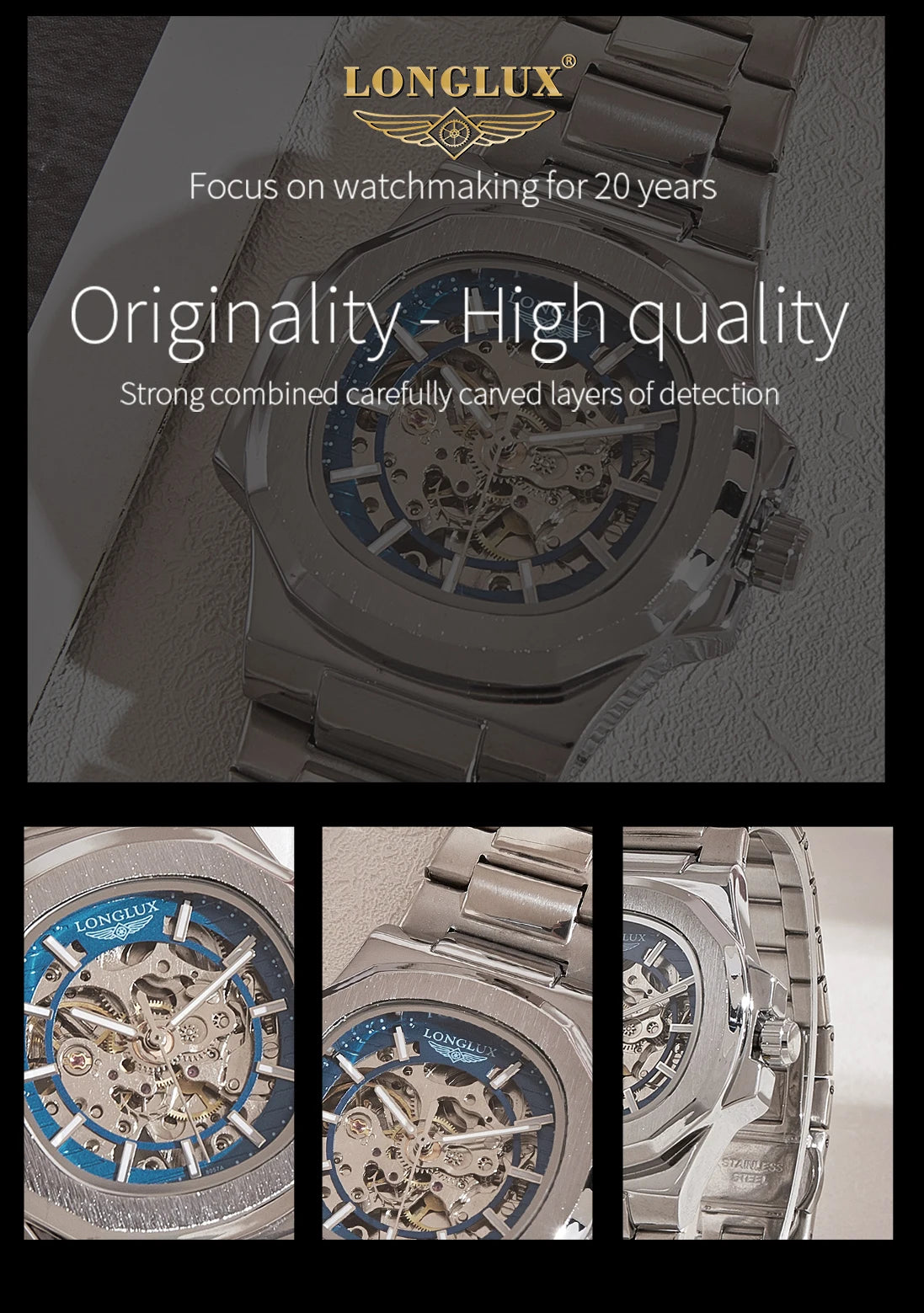 LONGLUX Men's Automatic Skeleton Watch – Luxury Style Meets Mechanical Precision