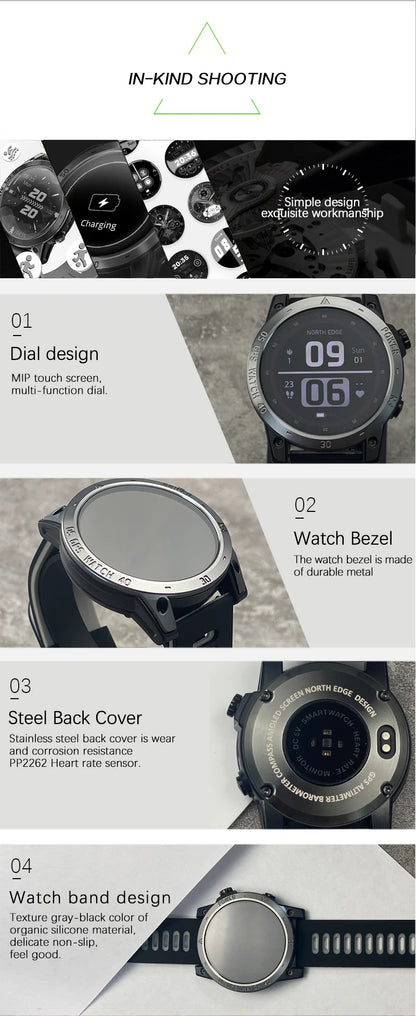 NORTH EDGE 2025 Men's GPS Smartwatch – Rugged Outdoor Performance with AMOLED Display & Advanced Sensors