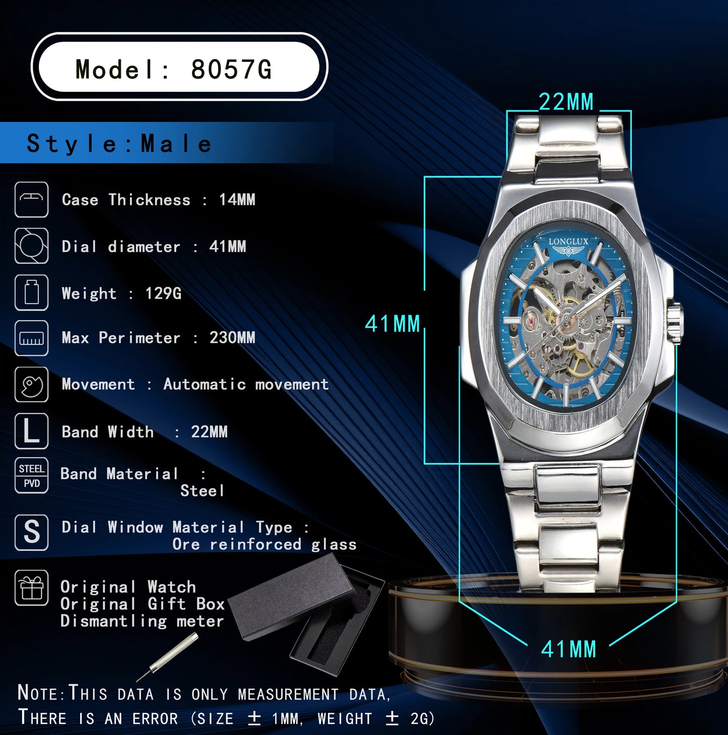 LONGLUX Men's Automatic Skeleton Watch – Luxury Style Meets Mechanical Precision