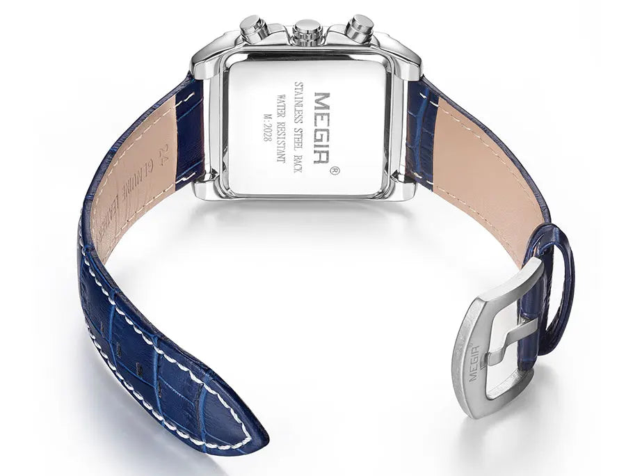 MEGIR 2 Men's Chronograph Quartz Watch – Rectangle Dial with Leather Strap for Everyday Elegance