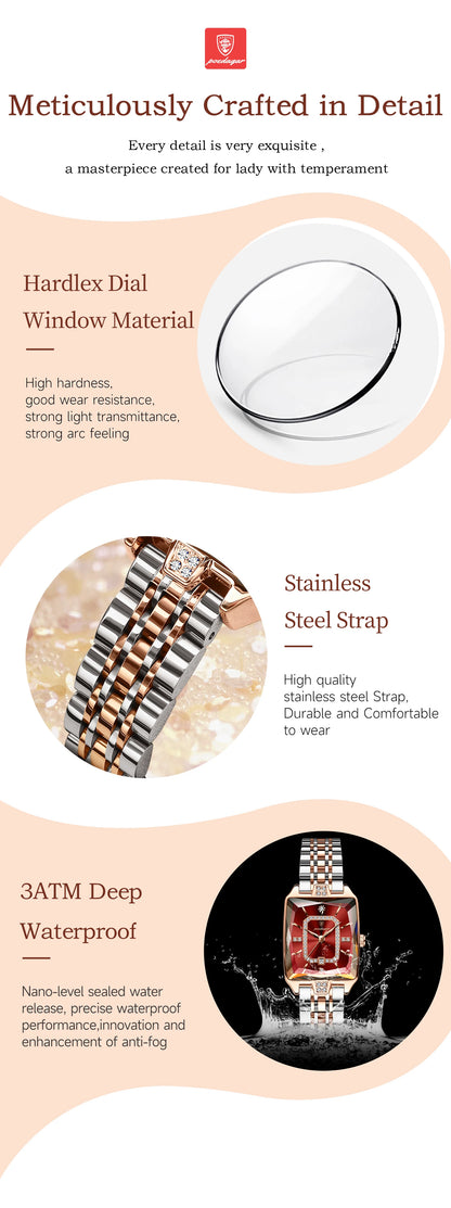 POEDAGAR Elegant Rectangle Women’s Quartz Watch – Waterproof Stainless Steel with Calendar Display