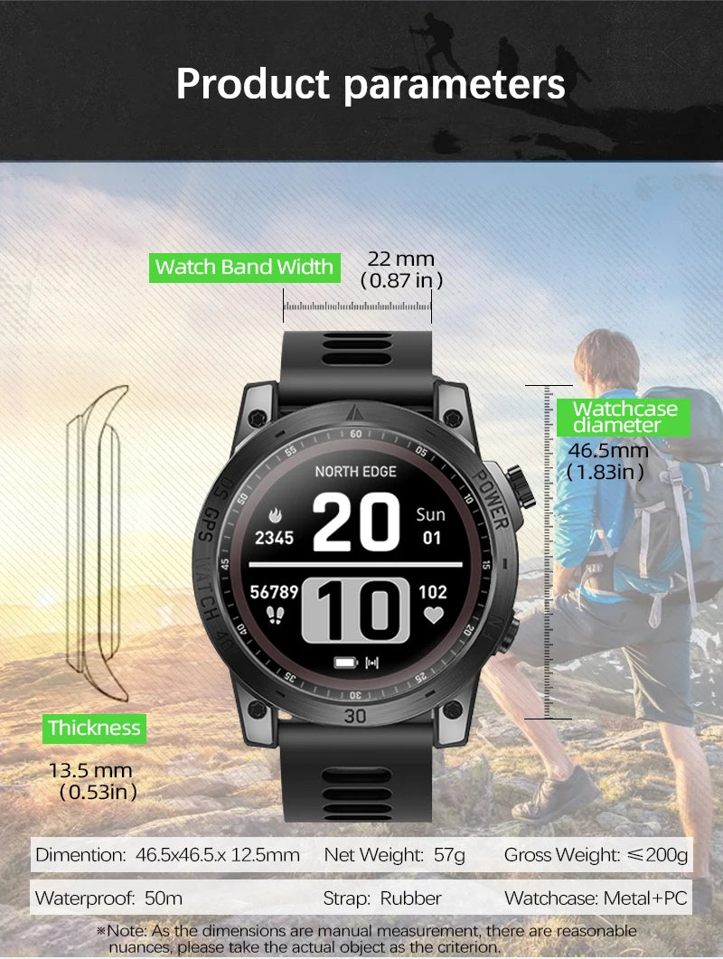 NORTH EDGE 2025 Men's GPS Smartwatch – Rugged Outdoor Performance with AMOLED Display & Advanced Sensors
