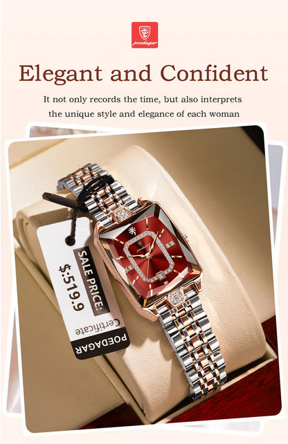 POEDAGAR Elegant Rectangle Women’s Quartz Watch – Waterproof Stainless Steel with Calendar Display