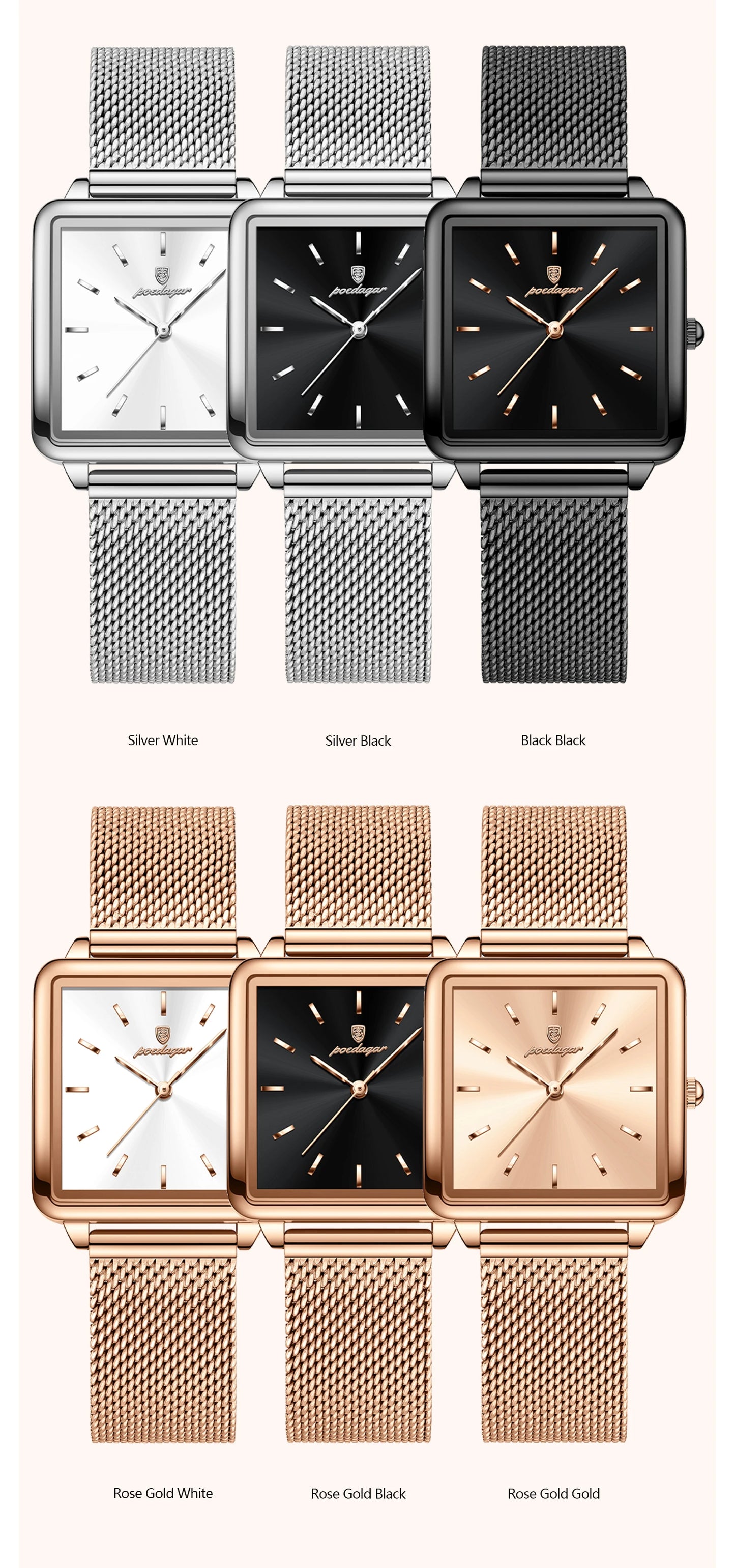 POEDAGAR Fashion Square Ladies Watch – Elegant Waterproof Stainless Steel Quartz Timepiece